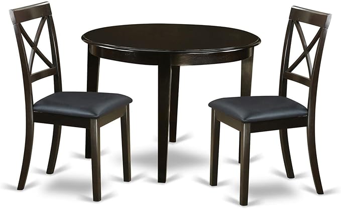 East West Furniture BOST3-CAP-LC 3 Piece Modern Dining Table Set Contains a Round Kitchen Table and 2 Faux Leather Dining Room Chairs, 42x42 Inch, Cappuccino