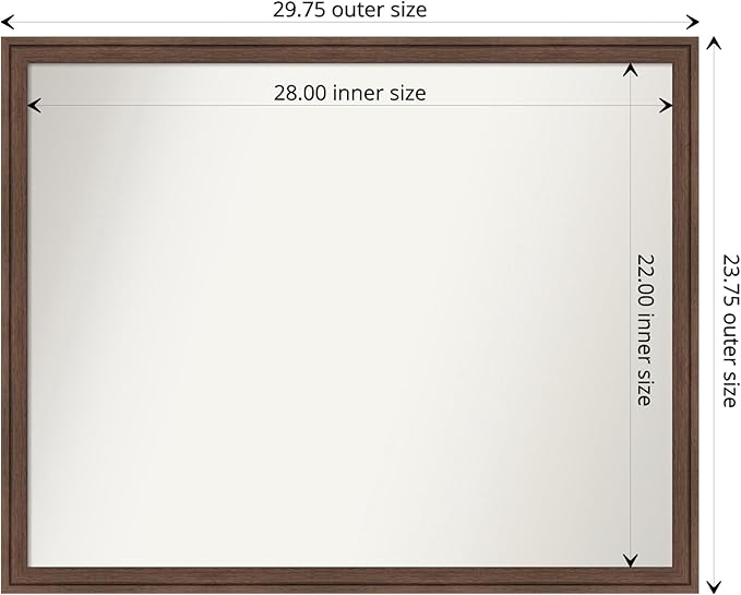 Amanti Art Brown Bathroom Mirror for Over Sink, 24x30 Florence Light Brown Rectangle Vanity Mirror, Large Casual Frame, Hangs Horizonally and Vertically, Bathroom Wall Decor, Non-Beveled Edge