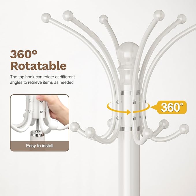 Coat Rack Freestanding with Marble Base, Heavy Duty Clothes Tree with Hooks and Umbrella Storage, Metal Hall Holder for Hanging Jacket, Hats, Scarf, Bag, Suitable for Entryway,Bedroom