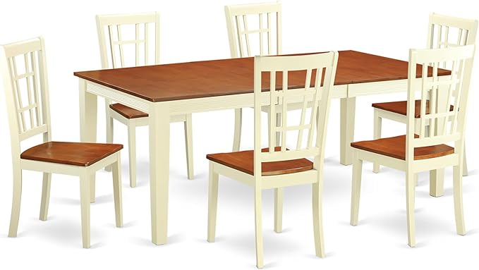 East West Furniture QUNI7-WHI-W 7 Piece Kitchen Table Set Consist of a Rectangle Dining Table with Butterfly Leaf and 6 Dining Chairs, 40x78 Inch, Buttermilk & Cherry