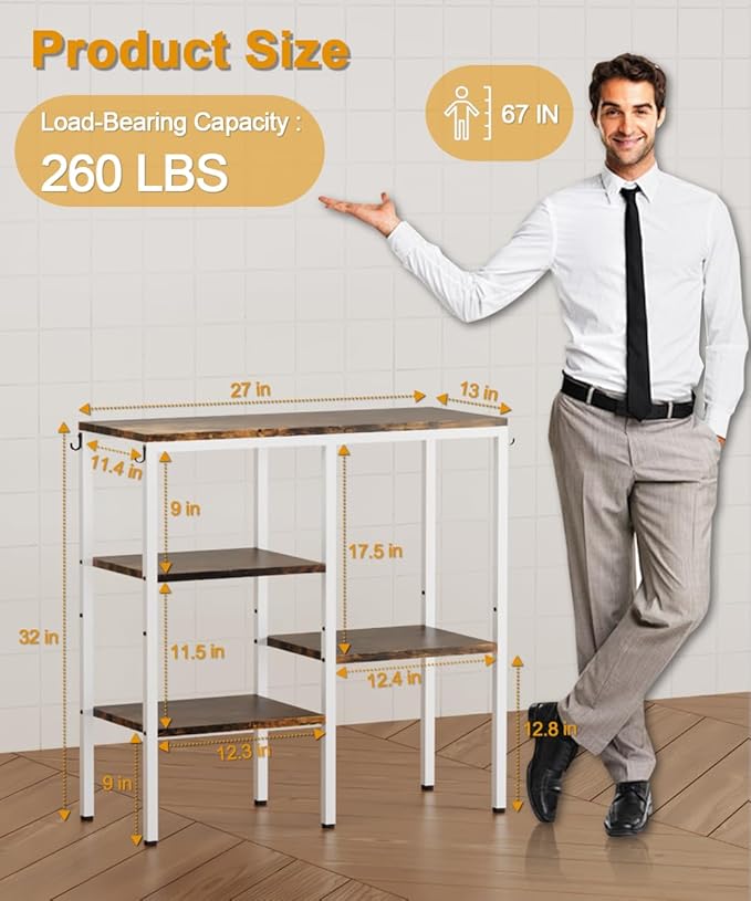 Artibear 4-Tier Kitchen Microwave Oven Stand, Adjustable Coffee Bar Station for Small Appliance, Baker's Rack with 4 Hooks & 5 Storage Shelves, Utility Rack for Kitchen, Living Room, Office, White