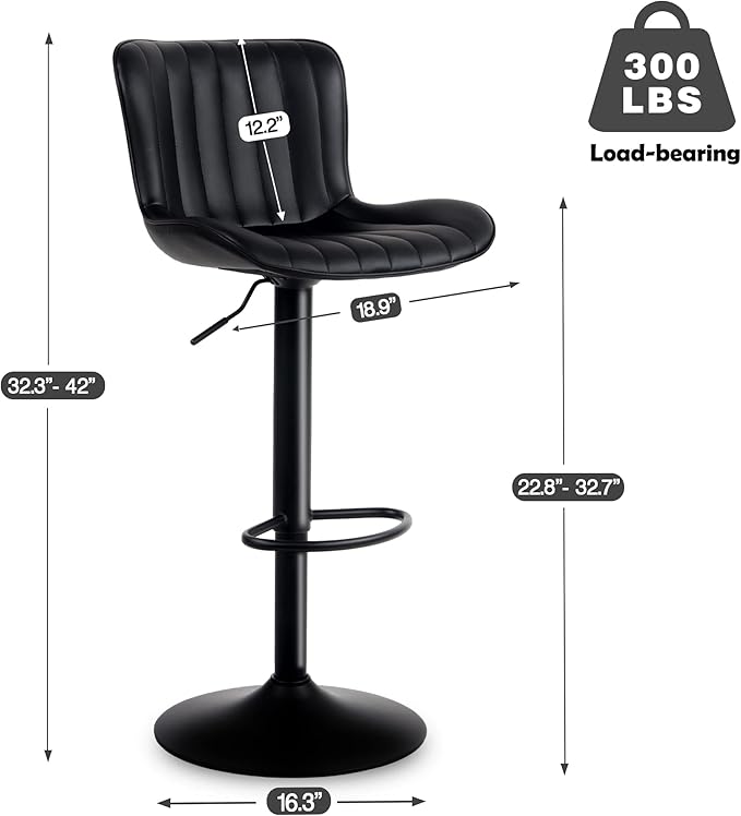 YOUNUOKE Counter Height Bar Stools for Kitchen Island 24 inch Metal Black Barstools Set of 2 Adjustable Swivel Counter Stool with Back