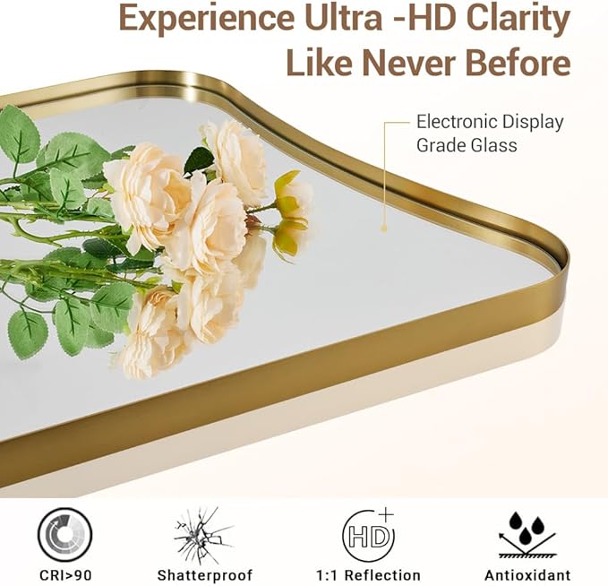 ANDY STAR 24x32 Inch Gold Mirror, Bathroom Vanity Mirror, Antique Brass Butterfly Mirror, Irregular Wall Mirror with Unique Curved Design Ideal for Home Remodel, Anti-Rust 1” Frame