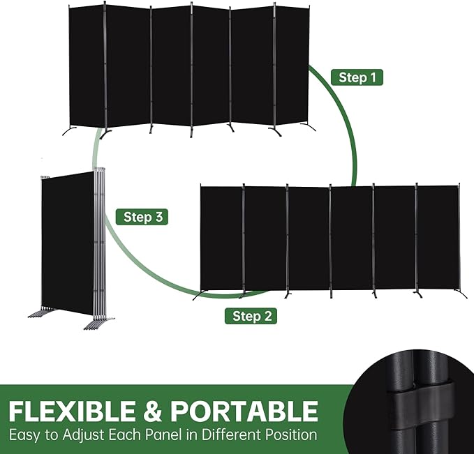 YASRKML Room Divider Folding Privacy Screens, Portable Room Divider Panel 6 Panel Partition Room Dividers Screen, Freestanding Room Partitions and Dividers Fabric Dividers for Room Separation, Black