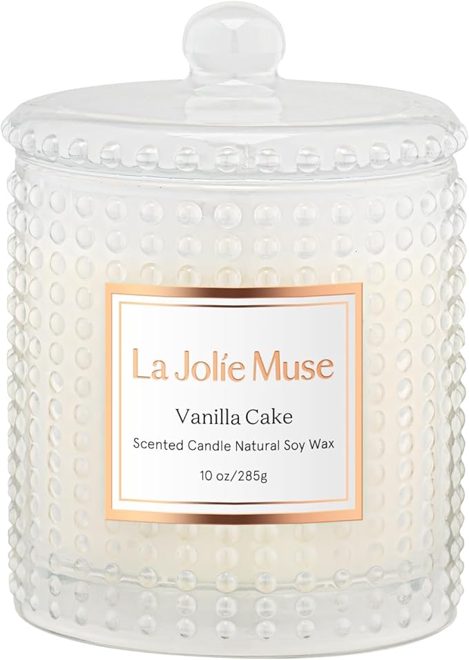 LA JOLIE MUSE Vanilla Cake Scented Candles, Vanilla Candles for Home Scented, Luxury Candle Gift for Women, Natural Soy Wax, 75 Hours Long Burning, 10 OZ