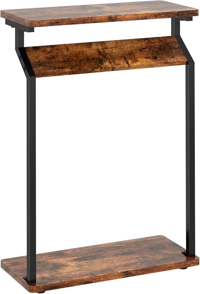 Narrow Side Table for Small Spaces, End Table for Couch, Slim Couch Tray Tables, Skinny Thin End Tables for Living Room, Bedroom, Rustic Brown