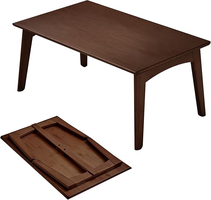 Japanese Floor Table No Assembly Required Bamboo Folding Walnut Coffee Table Bedroom 26x15.8x11.8in Furniture Low Tea Table for Sitting on The Floor Chestnut Large