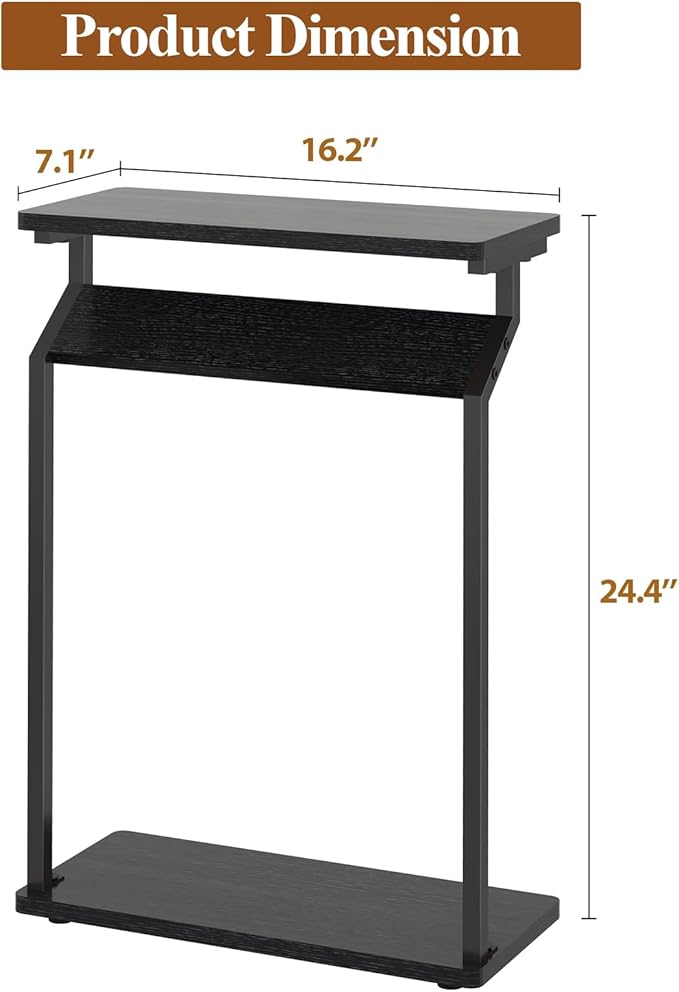 Narrow Side Table for Small Spaces, Small End Table, Slim Couch Tray Tables, Small Side Table for Couch, Skinny Thin End Tables for Living Room, Bedroom, Black