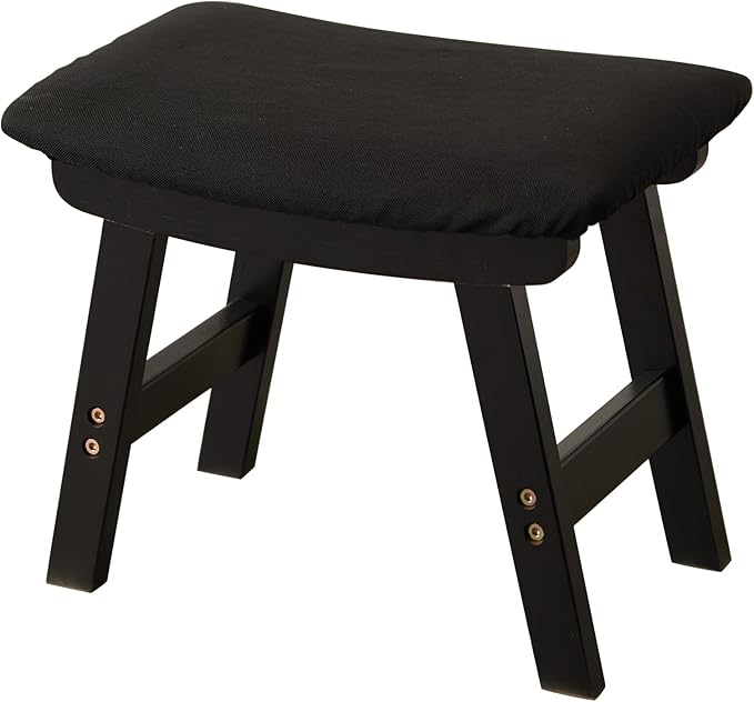 Foot Stool,Ottoman,Bamboo Small Sofa Foot Rest Under Desk,Extra Seating for Living Room, Bedroom and Kitchen (Black Stool Legs - Black Surface)
