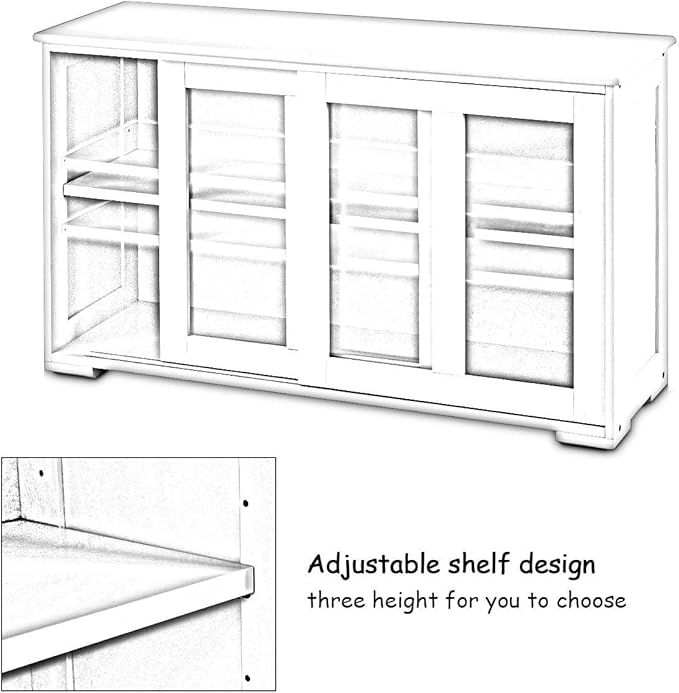 Costzon Kitchen Storage Sideboard, Antique Stackable Cabinet for Home Cupboard Buffet Dining Room (Black Sideboard with Sliding Door Window)