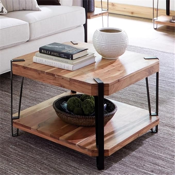 Ryegate Coffee Table, Natural Solid Wood with Metal Frame, Live Edge Industrial Modern Design, Unique Acacia Wood with Subtle Imperfections, Includes Floor Protectors, Ideal for Living Room