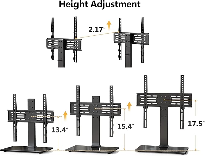 FITUEYES Universal TV Mount Stand Table Top TV Stand for 27-55 inch TVS Height Adjustable TV Stand Mount, Glass Base, Black