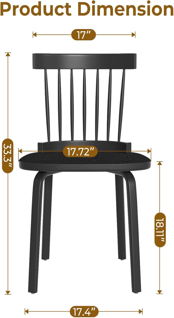 Unovivy Black Dining Chairs Set of 6, Wooden Windsor Chairs, Farmhouse Kitchen Chairs, Black Spindle Chair for Dining Room, Restaurant