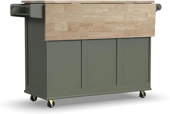Homestyles Mobile Kitchen Island Cart with Wood Top and Dropleaf Breakfast Bar, 18" D x 53.5" W x 36" H, Green
