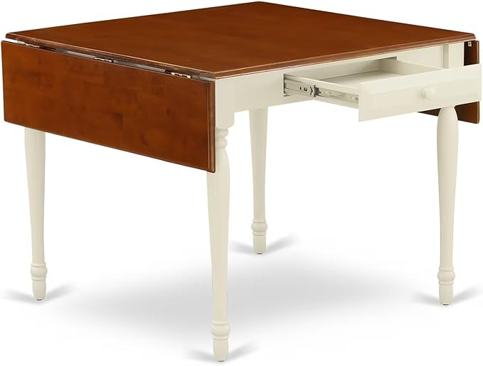 East West Furniture MZDO3-WHI-W 3 Piece Dining Set Contains a Rectangle Dining Room Table with Dropleaf and 2 Wood Seat Chairs, 36x54 Inch, Buttermilk & Cherry