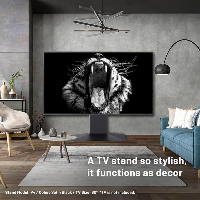 WALL V4 | Sleek Shallow Floor TV Stand for Extra Large 50-100 Inch | Walnut | for Large Screens | Living Room and Bedroom, Space Saving, Adjustable Mount, No Drill, Japan-Engineered Design