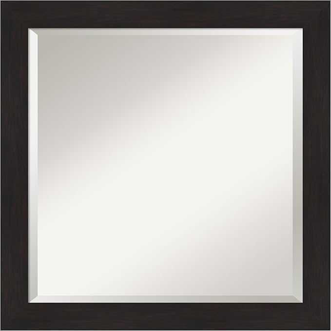 Amanti Art Brown Wall Mirror 24x24 Furniture Espresso Narrow Square Bathroom Mirror for Wall Decor Living Room, Medium Casual Frame, Hangs Horizonally and Vertically, Bathroom Decor, Beveled Edge