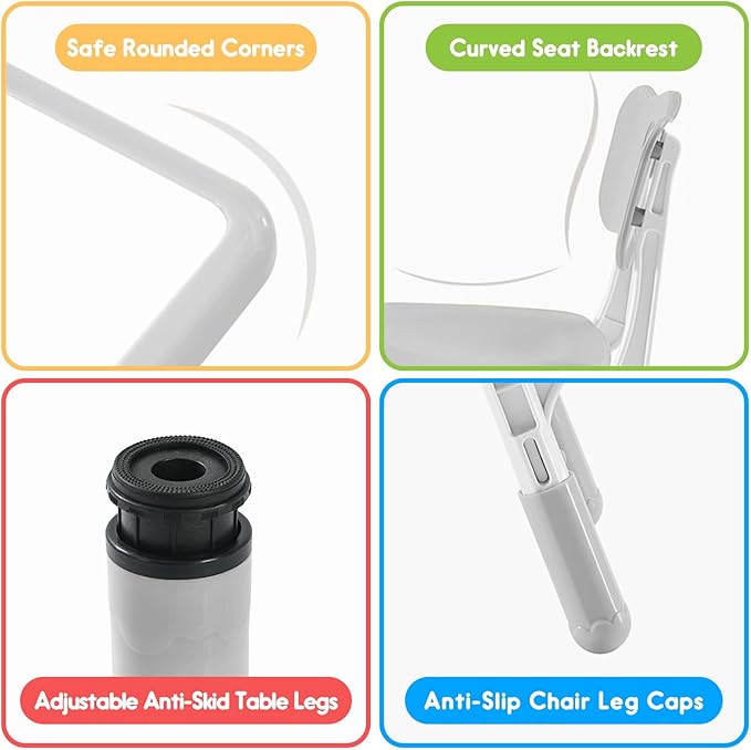 Kids Table & Chair Set with Adjustable Toddler-Safe Non-Slip Legs, Activity & Graffiti-Proof Desktop Ages 3-12