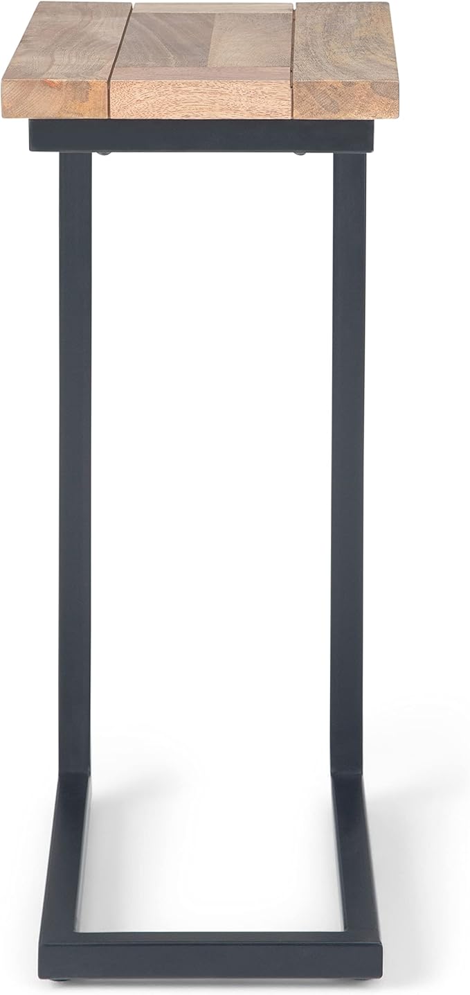 SIMPLIHOME Skyler 18-inch Wide Solid Mango/Metal Industrial C-Shaped End Table in Natural/Charcoal for Living Room, Office, or Bedroom, Assembled