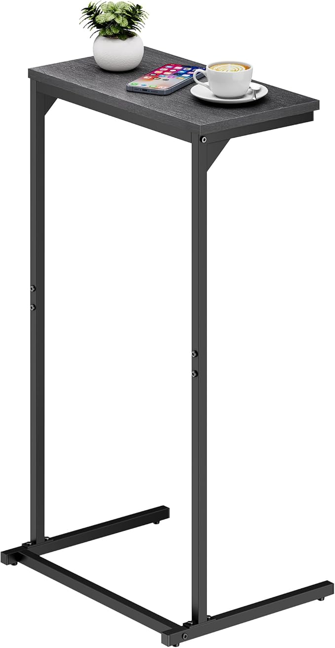 TUTOTAK C Shaped End Table, Tray Table, Small Side Table, 28.7 inch Tall Couch Table, Tv Tray, Sofa Table, Living Room, Bed Room, Black TB01BK071
