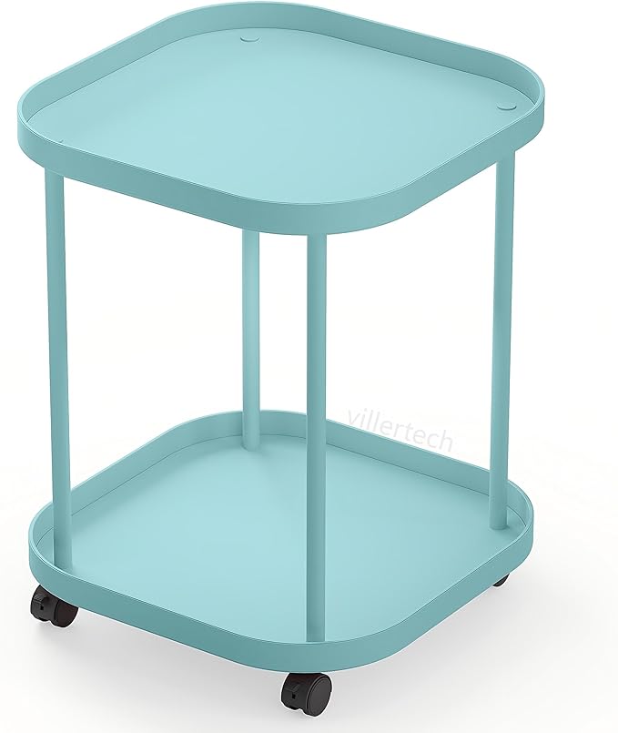 Side Table with Wheels, End Table Living Room Plastic Mobile Sofa Side Table Small Night Stand Bedroom Blue