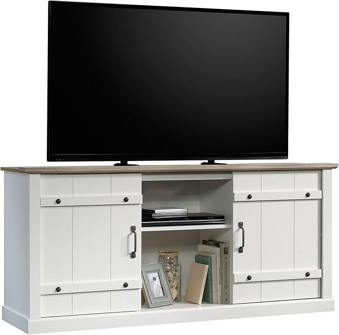 Sauder Miscellaneous Entertainment Farmhouse TV Stand, for TVs up to 70", Soft White Finish