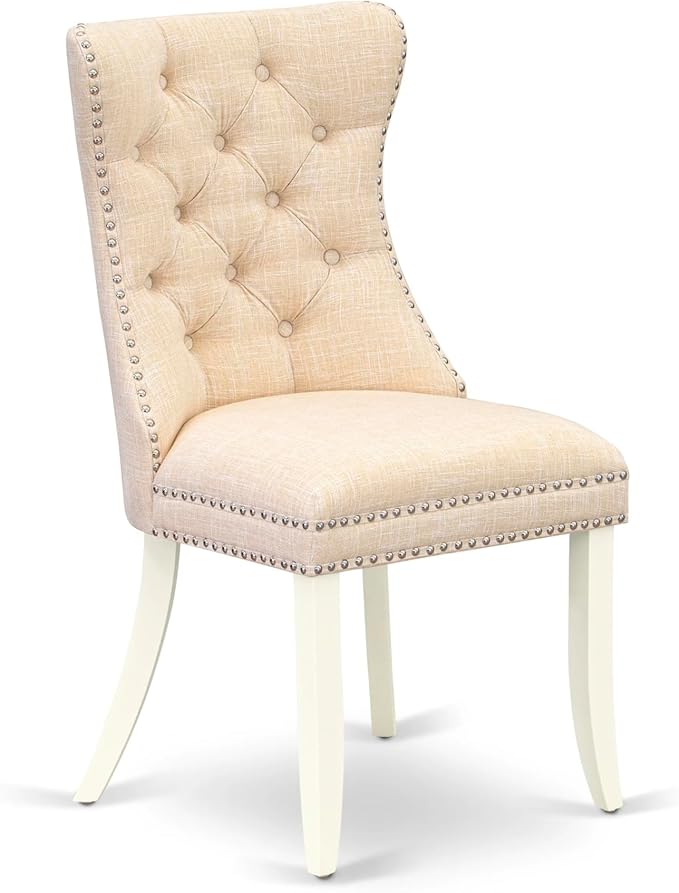 East West Furniture LGDA7-LWH-32 7 Piece Dinette Set Contains a Rectangle Dining Table with Butterfly Leaf and 6 Polyester Fabric Upholstered Chairs, 42x84 Inch, linen white