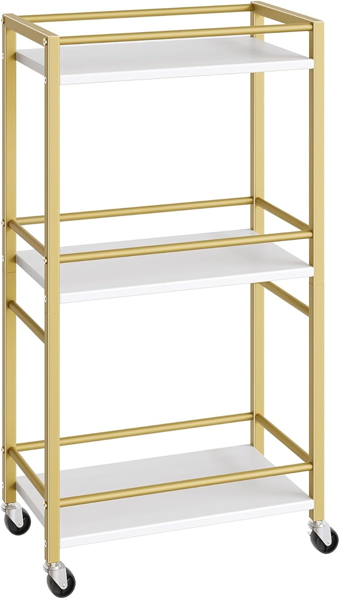 Bar Cart for The Home, 3-Tier Drink Cart on Wheels, Home Bar Serving Cart, Mini Bar Cart for Small Space, Rolling Kichen Carts for Bar, Kitchen, Dining Room, Gold RCJW4001