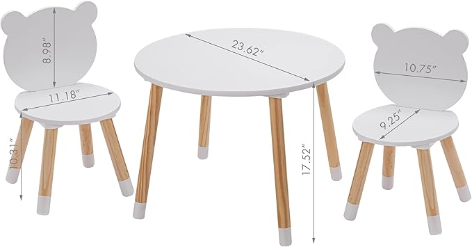 UTEX Kids Wood Table and Chair Set, Kids Play Table with 2 Chairs,3 Pieces Kids Round Table for Toddlers, Girls, Boys,White
