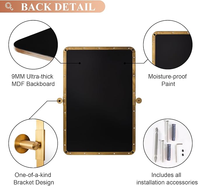 MOON MIRROR Brushed Gold Pivot Mirror,Brass Tilt Rectangle Pivot for Bathroom, Overall 28.33 x 32 in (Mirror 24x 32 in)