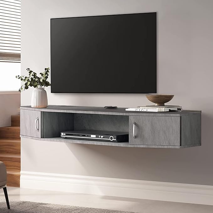 FITUEYES Floating TV Stand Wall Mounted Entertainment Center Media Console Storage Cabinet Under TV Stone Gray 43.3in