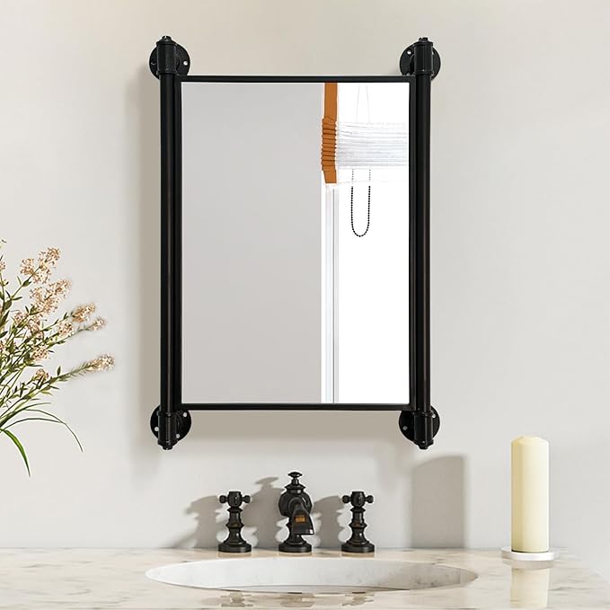 Industrial Pipe Mirror for Bathroom,Rectangle Iron Wall Mirrors for Living Room Bedroom(27.5 x 19.68 in)