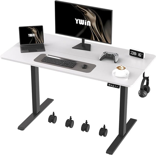 Ywin Electric Height Adjustable Standing Desk with Wheels, 63 x 24 inches Ergonomic Stand Up Desk for Home Office