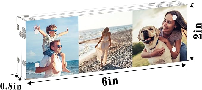 HELPLEX Acrylic Frame, 3 Pack 2x6 Acrylic Picture Frames, 20mm Thicker Frameless Clear Frame Double Sided Magnetic Frame, Free Standing Desktop Display Stand Acrylic Frames, 2x6(3 PACK)