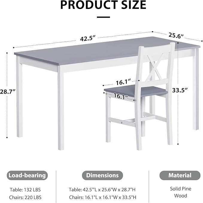 sogesfurniture 42.5''Dining Table Set for 4，Dinette Set for 4 Small Space,5 Pieces Dining Table for Kitchen, Dining Room, Pine Wood,Grey&White