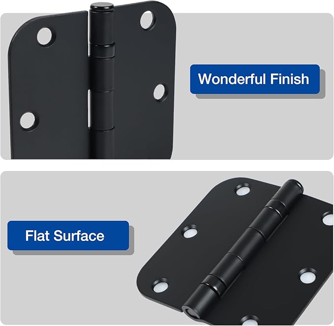 1 Pack Ball Bearing Door Hinges Matte Black 3.5 Inch 5/8" Radius Round Anti Squeak Interior 3-1/2"Flat Iron Bifold Standard Office Bedroom Indoor for Doors 3 ½" Hardware Home House Decor Accessories