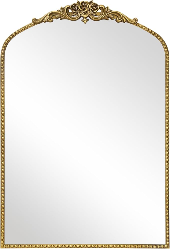 AIXI HOME Vintage Gold Arched Mirror 24"x36", Traditional Arendahl Antique Mirror with Ornate Metal Frame, Baroque Wall Mounted Mirrors for Entryway/Bathroom/Living Room/Hallway/Bedroom
