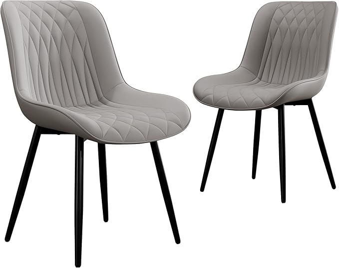 YOUNIKE Dining Chairs Set of 2 with High Backs Grey Mid Century Modern Kitchen & Dining Room Chairs PU Faux Leather Upholstered Wide Seat Accent Chair Comfortable Large Padded Side Living Room Chairs