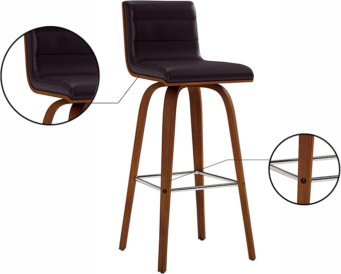 Vienna 30" Swivel Bar Stool in Walnut Wood Finish with Brown Faux Leather - Set of 2