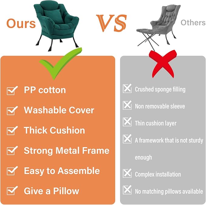 Lazy Chair with Pillow for Living Room, Modern Lounge Accent Chair with Armrests and a Throw Pillow, Leisure Sofa Chair Set, Reading Chair for Bedroom, Dorm Room, Office, Dark Green