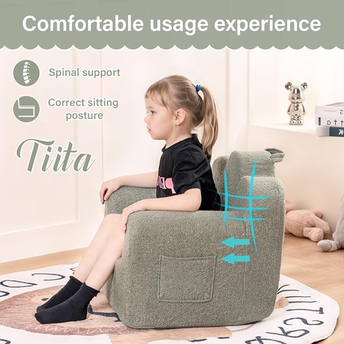 Tiita Kids Couch Plush Toddler Chair, Cloud-Like Glow in The Dark Kids Sofa Toddler Reading Chair with Washable Cover Carrying Handle, Convertible Children Sofa Chair for Girls and Boys