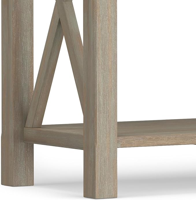 SIMPLIHOME Kitchener Console Table - 47 Inch Wide Solid Wood Sofa Table in Distressed Grey, Contemporary Storage Table for Entryway or Living Room with 2 Drawers, Bottom Shelf, and X-Design Sides