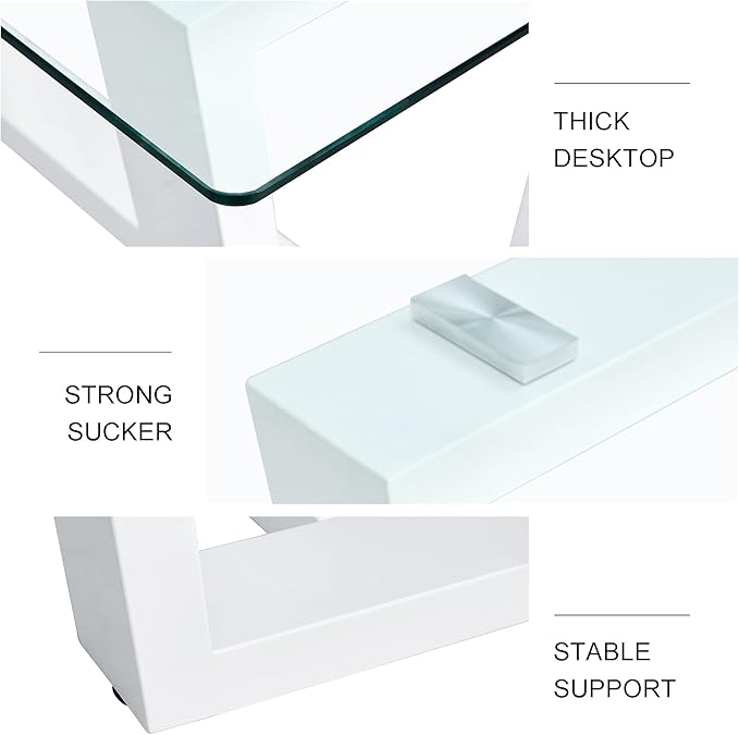 63" Modern Glass Dining Table with Rectangular Tempered Tabletop,Dinner Desk Set for 6-8 People W/Trapezoid Bracket,for Home,Kitchen,Dining Room,Office,White+Clear Finish