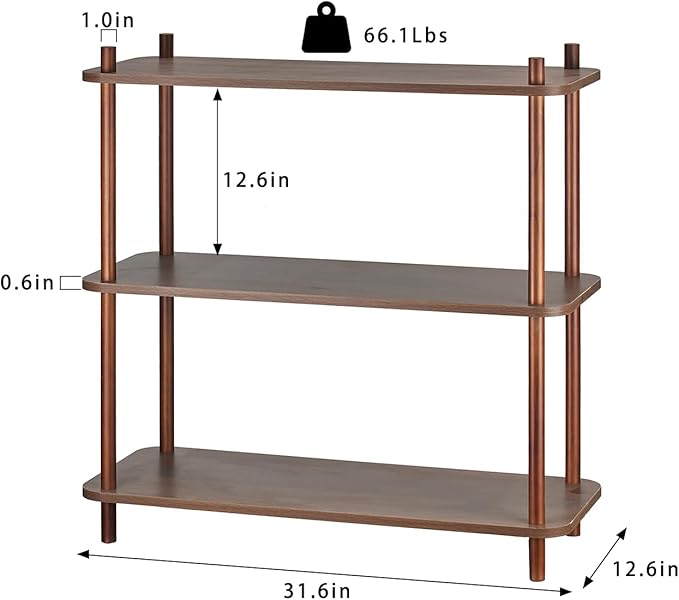3 Tier Vintage Bookcase with Wood Frame Easy Assemble Construct for Hallway,Entryway Side Table with Storage Shelves Home Office in Living Room (31.5 in)