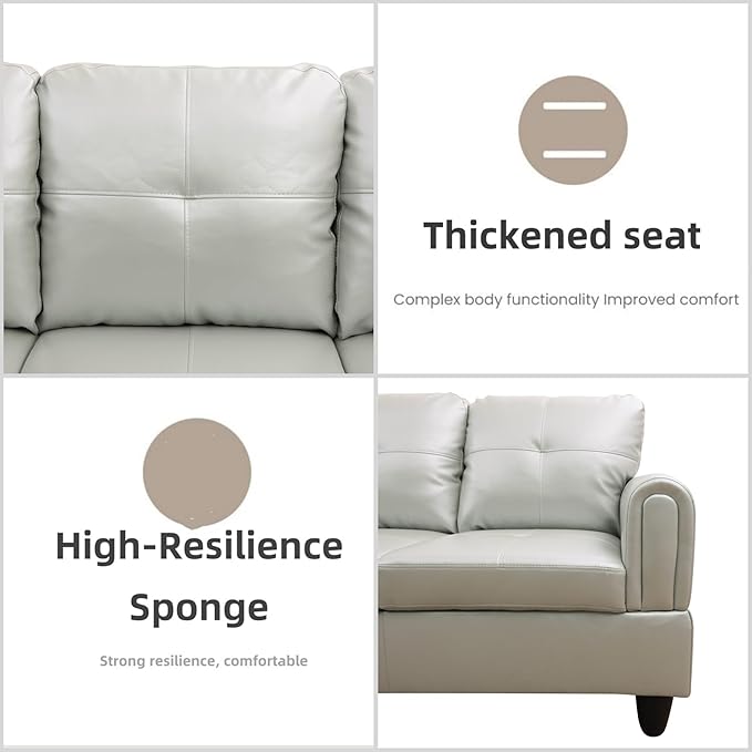 L Shaped Sectional Couches, Leather Couch Modular Sectional Sofa with Ottoman Storage, Modern L Shaped Couch with Chaise for Living Room Bedroom Apartment Furniture, White