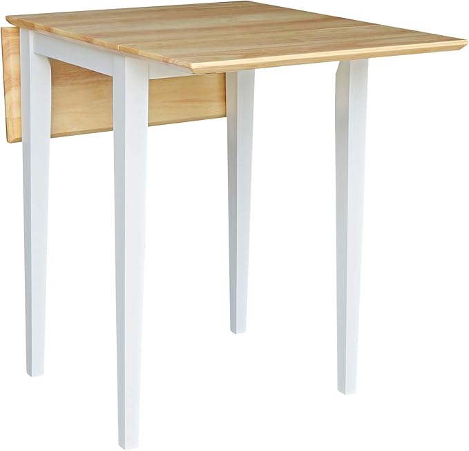 IC International Concepts, Solid Wood Small Drop Leaf Dining Table, Solid Real Wood, Sturdy Parawood, White/Natural