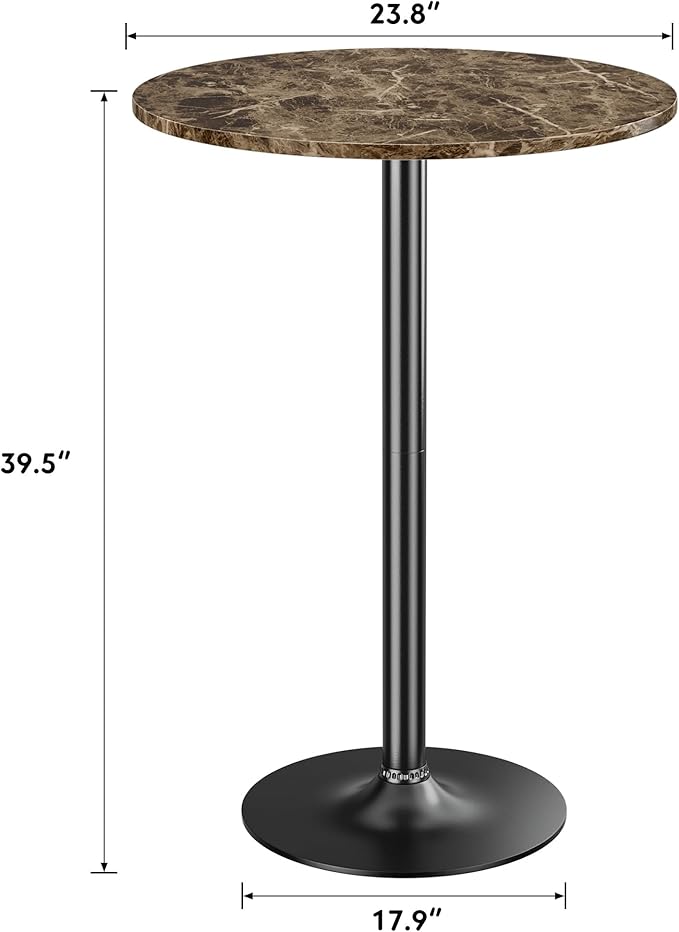 Shahoo Round Bar Table, Cocktail Tables with Metal Base & MDF Top, for Bistro Pub, Cafe, Faux Marble