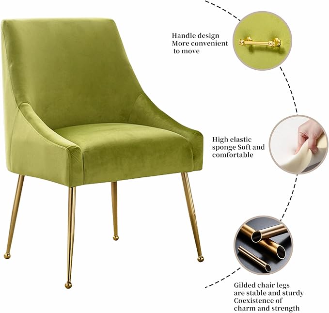 Velvet Dining Chairs, Furniture Collection Modern Contemporary Upholstered with Polished Gold Metal Legs, Set of 4(Yellow Green)