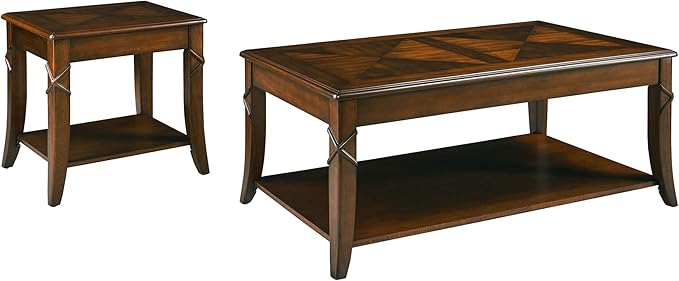 Mid-Century Modern Living Room Coffee Table Set, 2-Piece Solid Wood Living Room Table Set, 1 Solid Wood Coffee Table with Storage Shelf and 1 End Table, Cherry Walnut KFZ-DR200-2