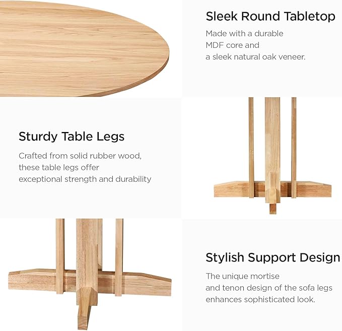 Acanva 47" Small Round Dining Table for 4 Person, MDF Top and Sturdy Wood Base Structure, Modern Design for Kitchen, Compact Space & Apartment, Natural Oak